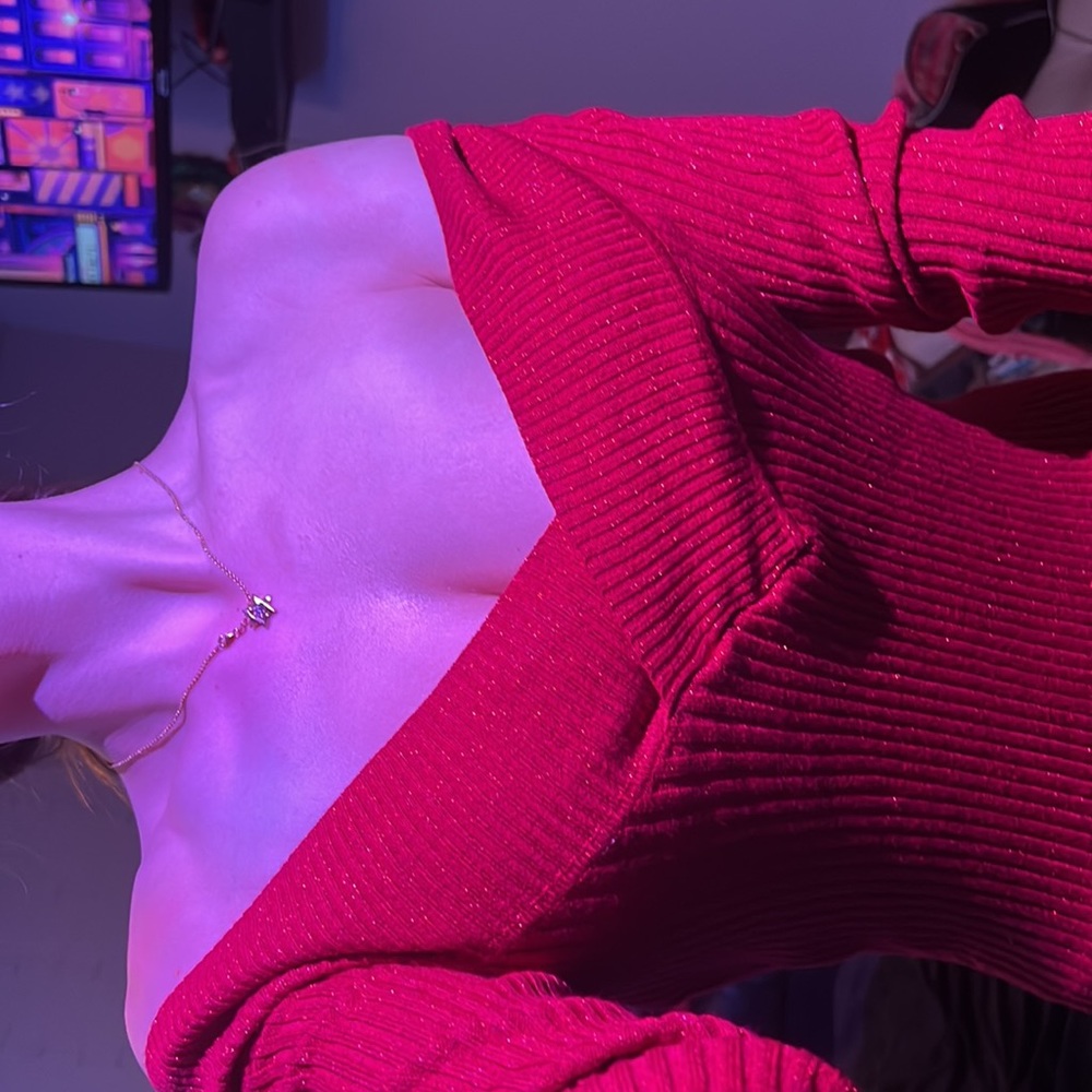 Red tight sparkly off the shoulder top